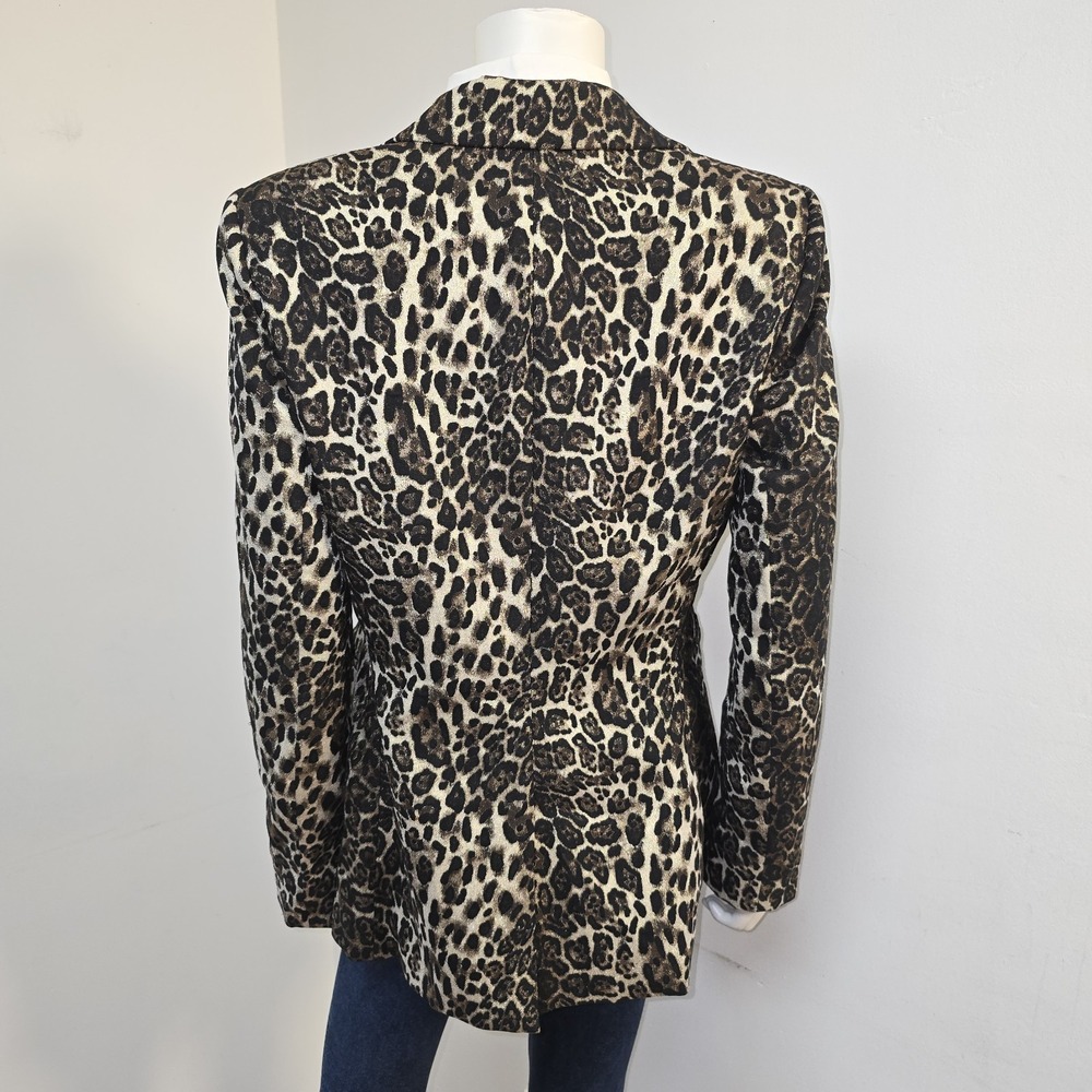 Alice + Olivia Toby Leopard Animal Print Stretch Blazer Jacket Size 6 40" Chest - Picture 3 of 12